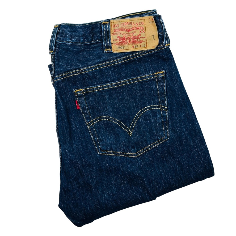 Levi's 501 Original Jeans Mens 38x32‎ (Fits 36x29) Blue Straight Button Fly Y2K